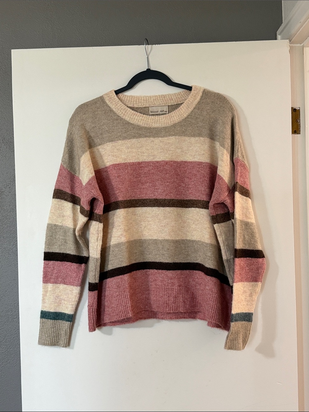 Striped Crewneck Sweater in Pink and Cream by Nobody Denim